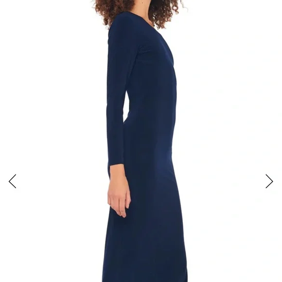 Norma Kamali Dress- Long Sleeve Drop Shoulder Side Slit Gown - True Navy-Large - Picture 9 of 14